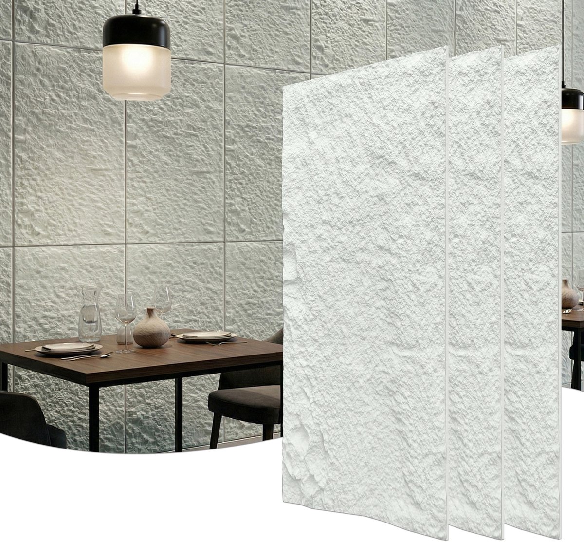 Froadp 6 stuks Plaatwerk met rotslook, 120 x 61 cm, 3cm dik wandpanelen, PU-wandbekleding Crèmekleurig wit