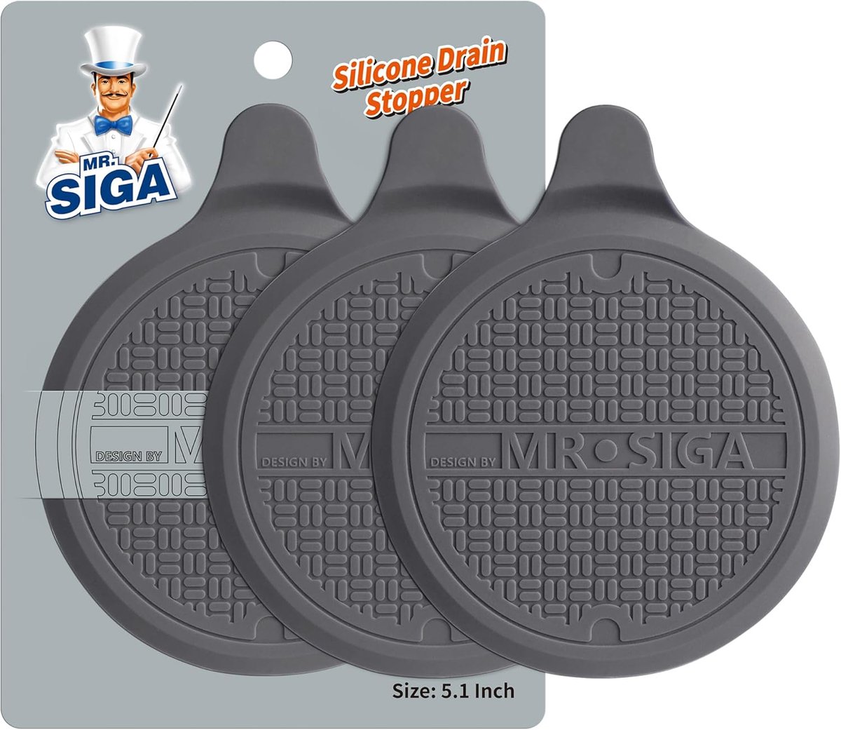 SnelShoppen - Drain Plug Silicone - Afvoerstopper, Afvoerfilter, Haarvanger, Douche Bad Sink Strainer met Zuignap 3-Pack Grijs - 5.1 inch, Perfecte Af