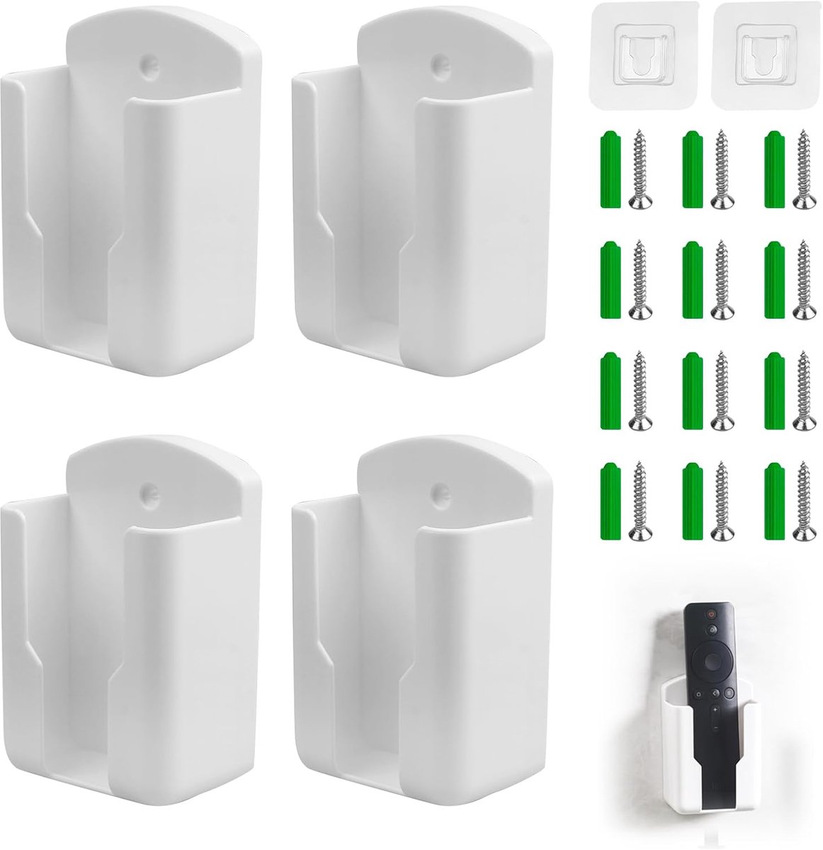 SnelShoppen - Pack van 2 Wandmontage Remote Control Holders met Stickers en Schroeven, Ruimtebesparende Houder voor TV Afstandsbedieningen, 63mm x 30m