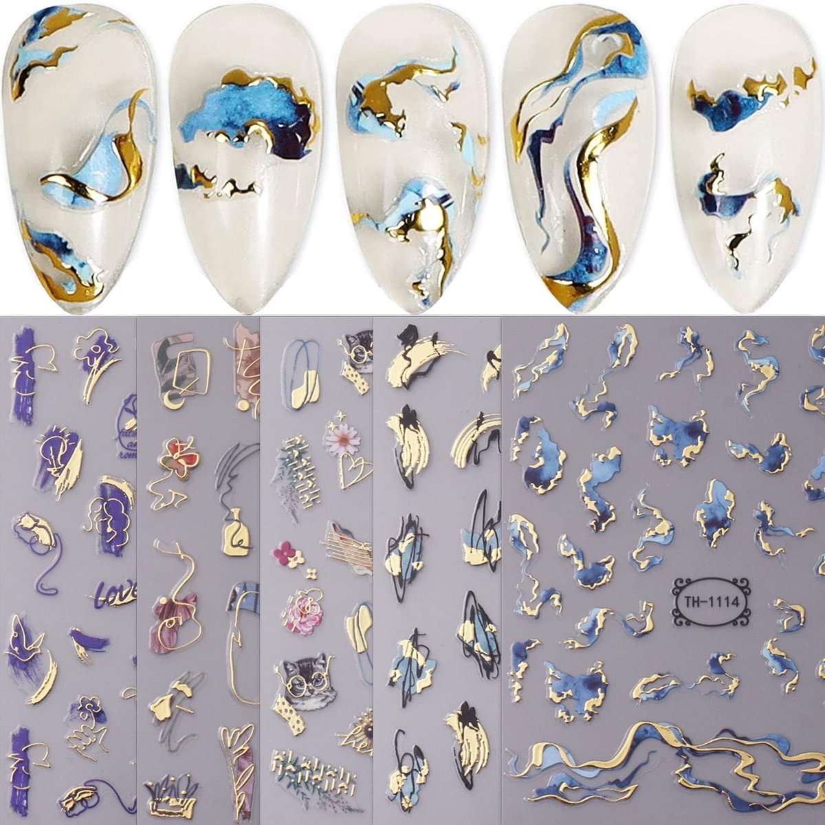 SnelShoppen - Marble French Tip Nail Art Sticker Set - 8 Bladen Zelfklevende Nagelstickers - Elegante Decoratie voor Feest en Dagelijks Gebruik - Perf