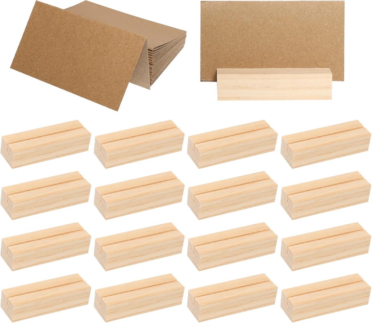 SnelShoppen - Pack van 20 Houten Kaarthouders, Herbruikbaar, Naamhouder, Tafel, 20 Lege Kaarten, Houten Fotokaarten voor Bruiloften, Restaurants, Conf
