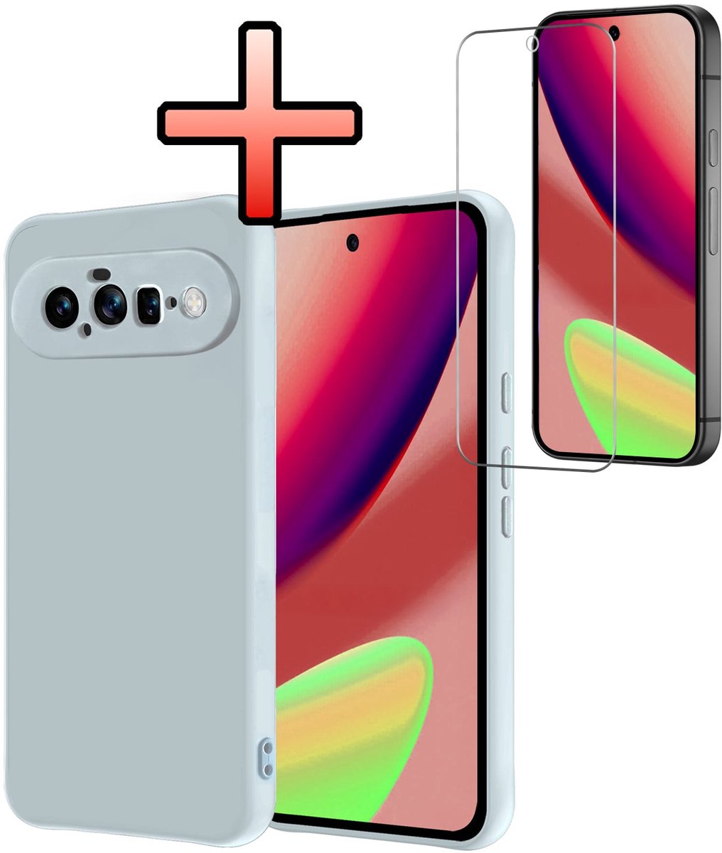 Hoesje - Met Screenprotector - Geschikt voor Google Pixel 11 - Sterk & Shockproof - Back Cover - Siliconen Case - Telefoon Hoes - Lichtblauw