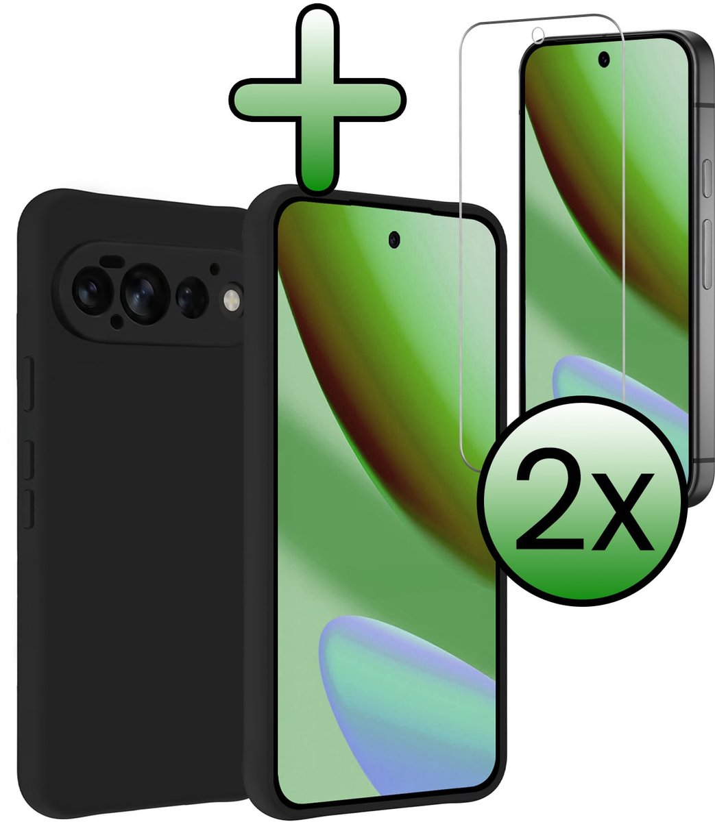 Hoesje Met 2x Screenprotector - Geschikt voor Google Pixel 11 Pro - Sterk & Shockproof - Back Cover - Siliconen Case - Telefoon Hoes - Zwart