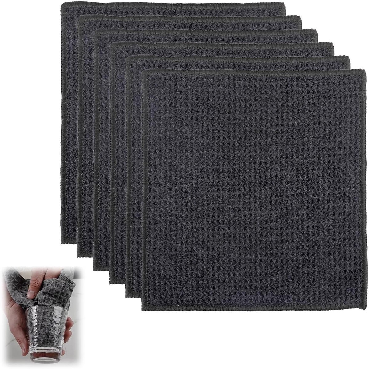 Set van 6 Microvezeldoeken in Wafelvorm 20 x 20 cm, Ultra Absorberend en Duurzaam, Herbruikbaar en Pluisvrij voor Keuken en Huishouden