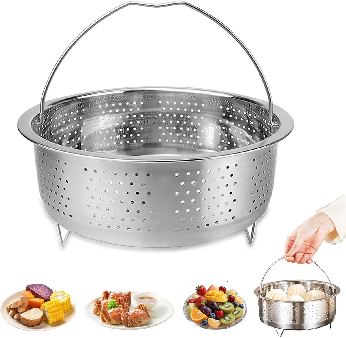 SnelShoppen - Steamer Insert RVS 304 - Stoominzet voor Pannen 22 cm - Groenten, Fruit, Eieren, Vlees Stomen - Duurzaam, Roestvrij en Voedselveilig - K