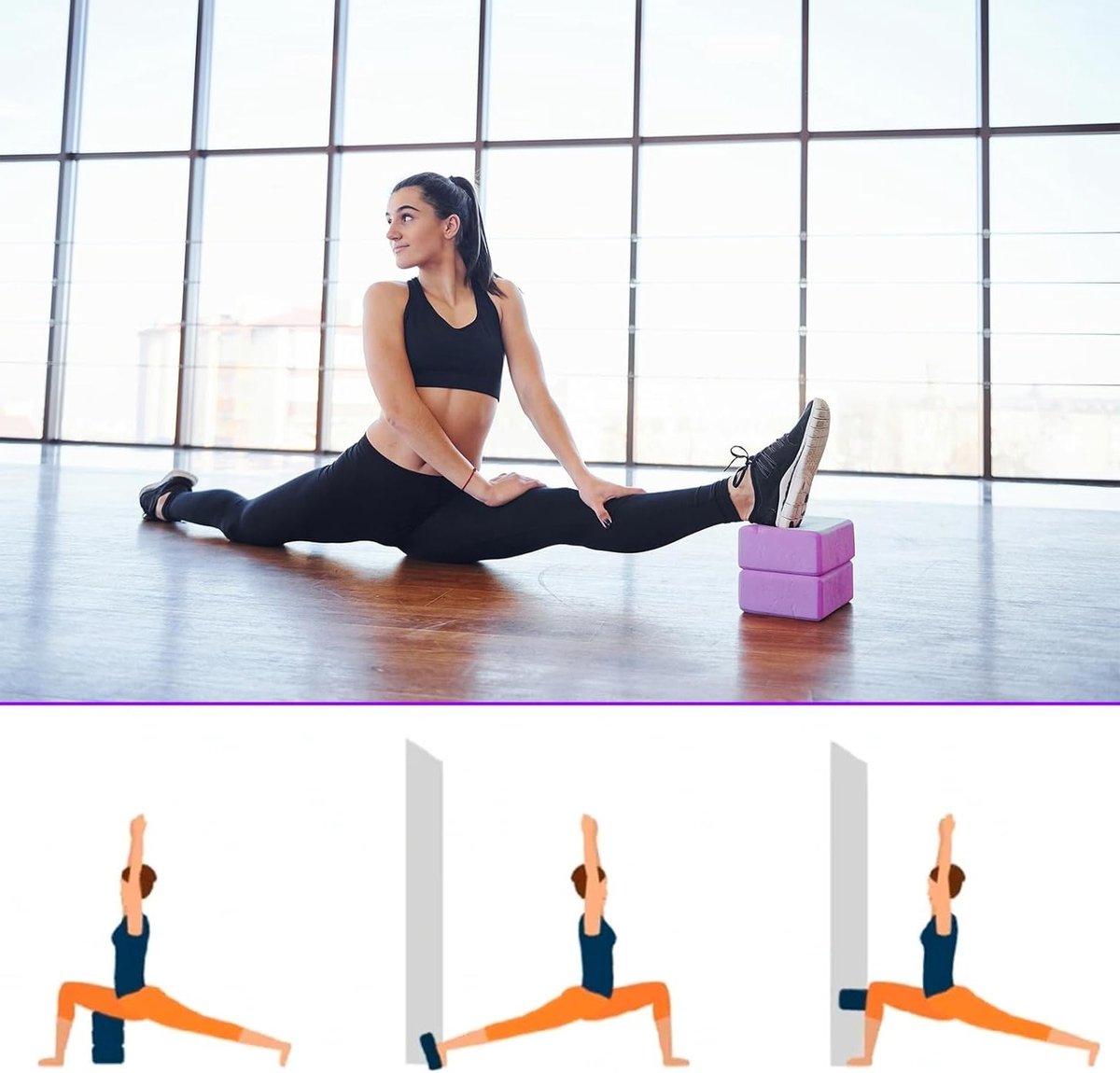 Set van 2 Yoga Blokken met Band - Lichtgewicht EVA Schuim, Antislip, Ideaal voor Stretchen, Meditatie en Flexibele Houdingen
