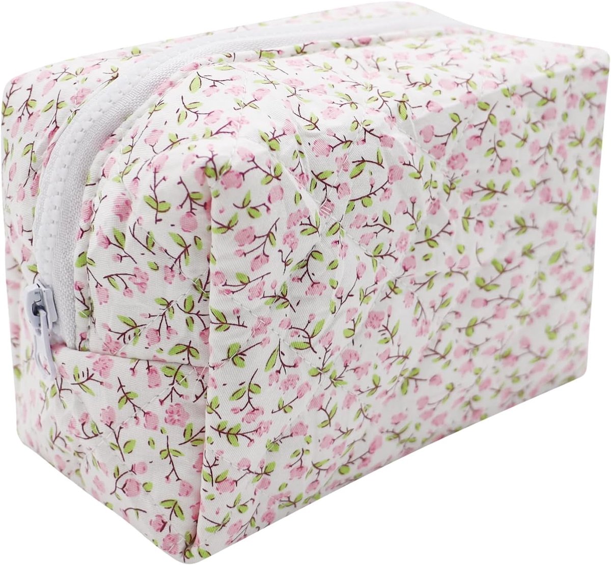 SnelShoppen - Floral Padded Cosmetic Bag - Grote Capaciteit Makeup Tas van Zacht Katoen voor Make-up Kwasten en Schoonheidsproducten (Roze) met 5 Kato