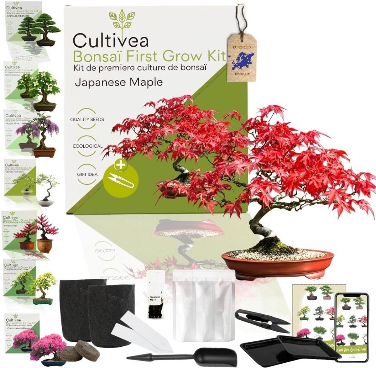 SnelShoppen - Complete Bonsai Kweekset - DIY Bonsai Kit met Zaden, Gereedschap en Instructies - Ideaal Cadeau voor Tuinliefhebbers - Carmona & Japanse