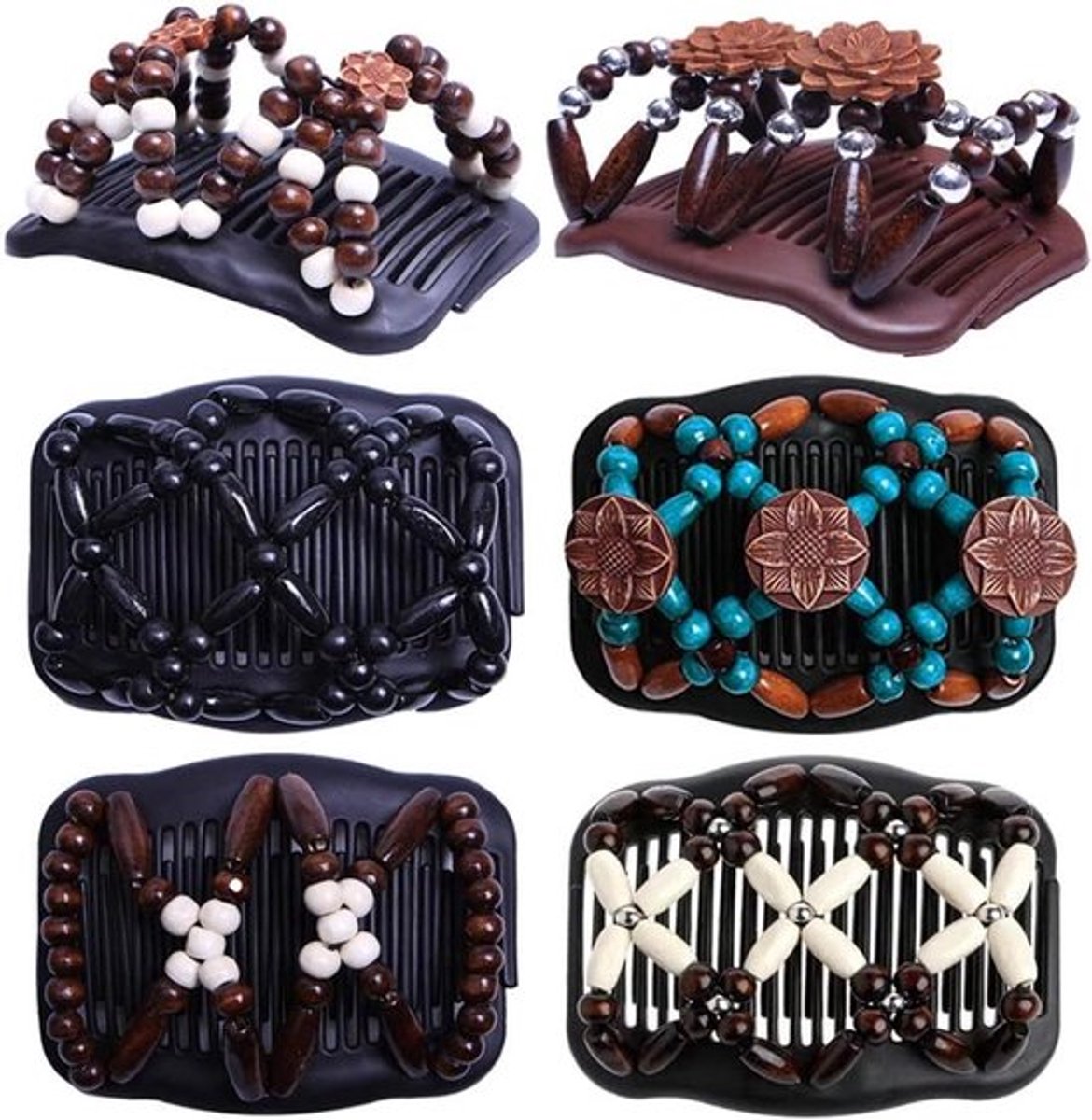 Haarkam set van 6 stuks - Rekbare kammen met kralen - Afrikaanse haarclips - Haaraccessoires voor dames - Vintage design voor haarstyling