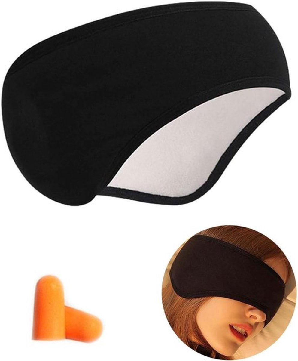 Katoenen slaapmasker met verstelbare band, inclusief oordopjes - ideaal voor zijslapers, reizen, yoga - zwart.