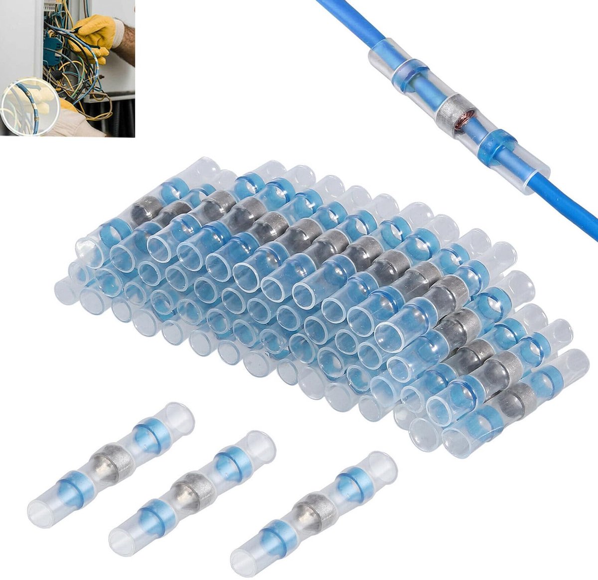 SnelShoppen - Solder Connector, Waterdichte Kabelconnector met Warmtekrimpverpakking, 40 Stuks, Blauw, AWG 16-14, Duurzaam en Betrouwbaar voor Elektro