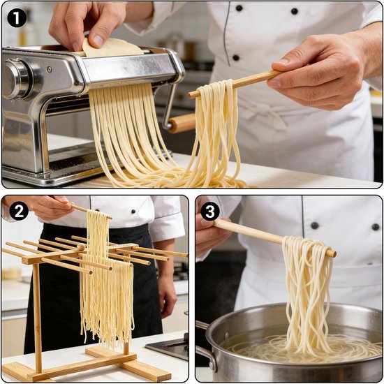SnelShoppen - 12 Stuks Pasta Droger van Hout, Ruimtebesparende Noodle Stand met Verwijderbare Armen, Hygiënisch en Milieu-vriendelijk, Ideaal voor Thu van Snelshoppen — afbeelding 3