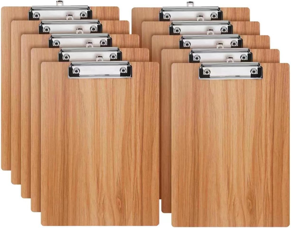 SnelShoppen - Clipboard A4 Hout 10 Stuks - Schrijfplank met Robuuste Metaal Klem - Ideaal voor Kantoor, School, Creatief Gebruik