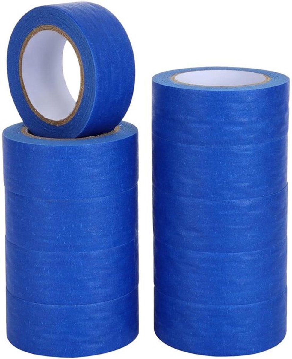 Afplaktape voor schilderen en maskeren - Blauwe kleur - Set van 10 rollen - 24 mm x 12 m