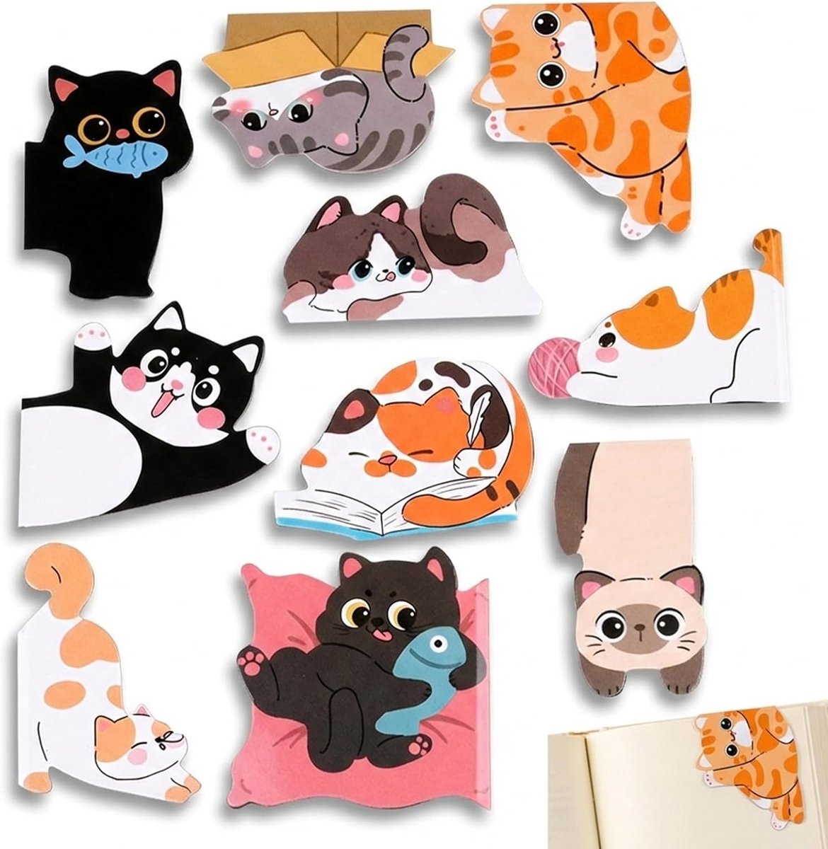 Thijox - 10 Stuks Magnetische Boekenleggers Katten - Schattige Boekenleggers voor Kattenliefhebbers - Perfecte Geschenken voor Studenten, Leraren en B