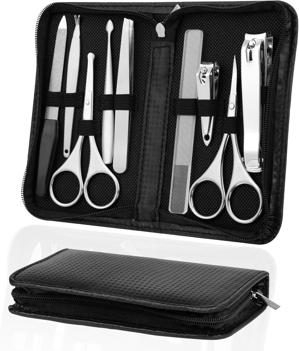 Thijox - Professionele Manicureset 9 Stuks - Draagbare Nagelknipper Pedicure Kit - Roestvrijstalen Verzorgingsgereedschap met Lederen Etui - Perfect C
