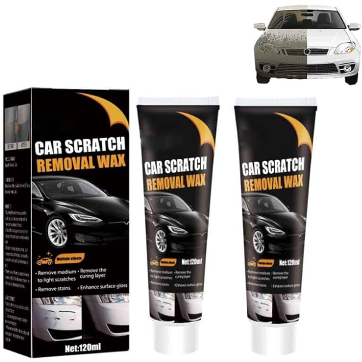 SnelShoppen - 2x Car Scratch Remover Wax - Effectieve Polijstcreme voor Auto - Zwarte Krassen Verwijderen - Hydrofobe Coating - Eenvoudig in Gebruik