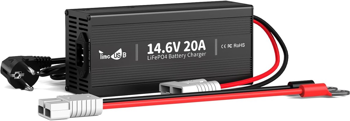 SnelShoppen - 14.6V 20A LiFePO4 Acculader, Snelle en Slimme Oplader, Compact Ontwerp, Volledige Bescherming voor Lithium Batterijen