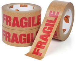 SnelShoppen - TAPEBEAR Fragile Tape 50mm x 50m - Bruine Papier Tape voor Verpakken, Verhuis en Verzenden - Milieuvriendelijk, 3 Rollen met Duidelijke