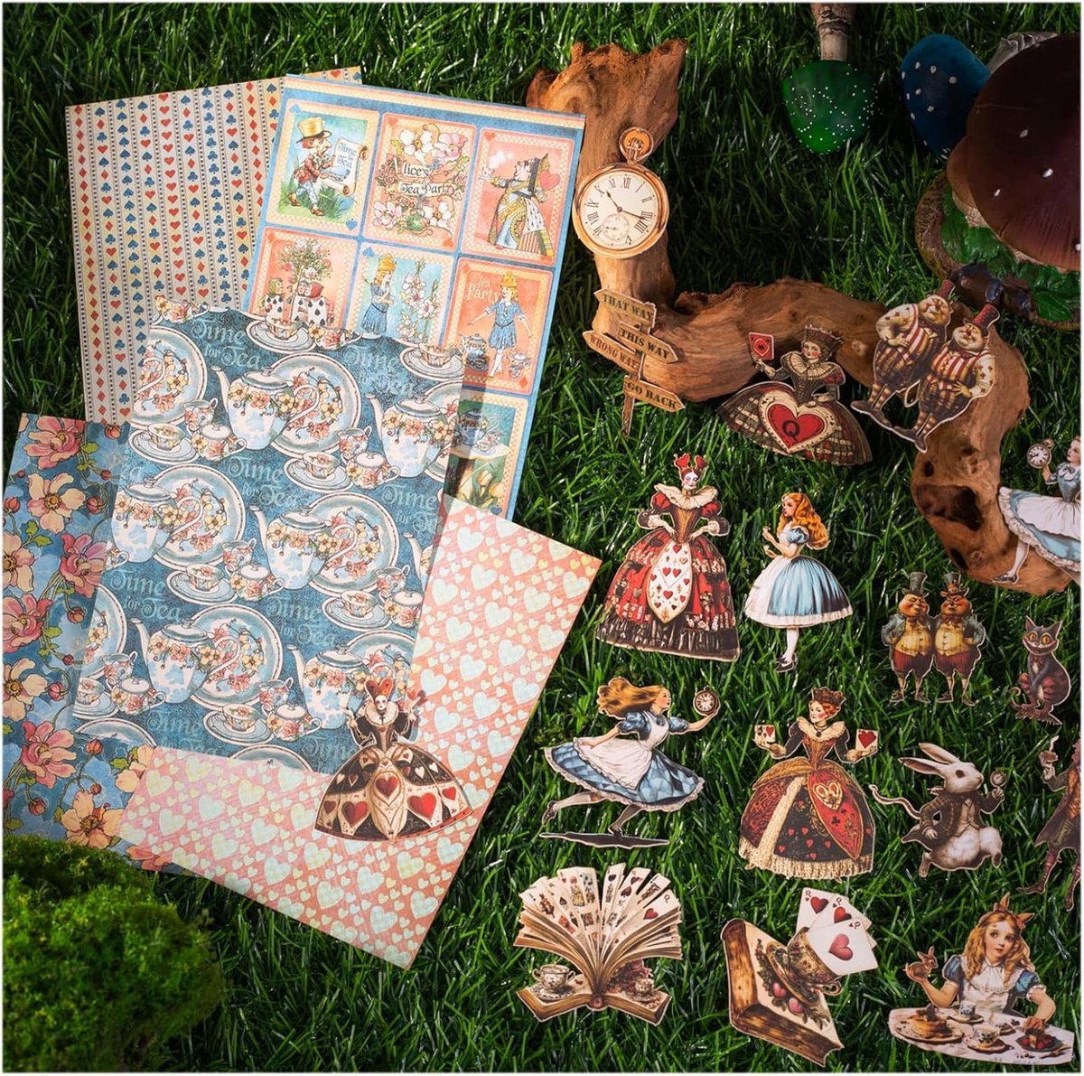 SnelShoppen - 100 Stuks Scrapbook Stickers Alice in Wonderland Thema, Hard Papier, Voor Foto Album, Dagboek, DIY Kunst en Knutselen, Mini Theater Deco