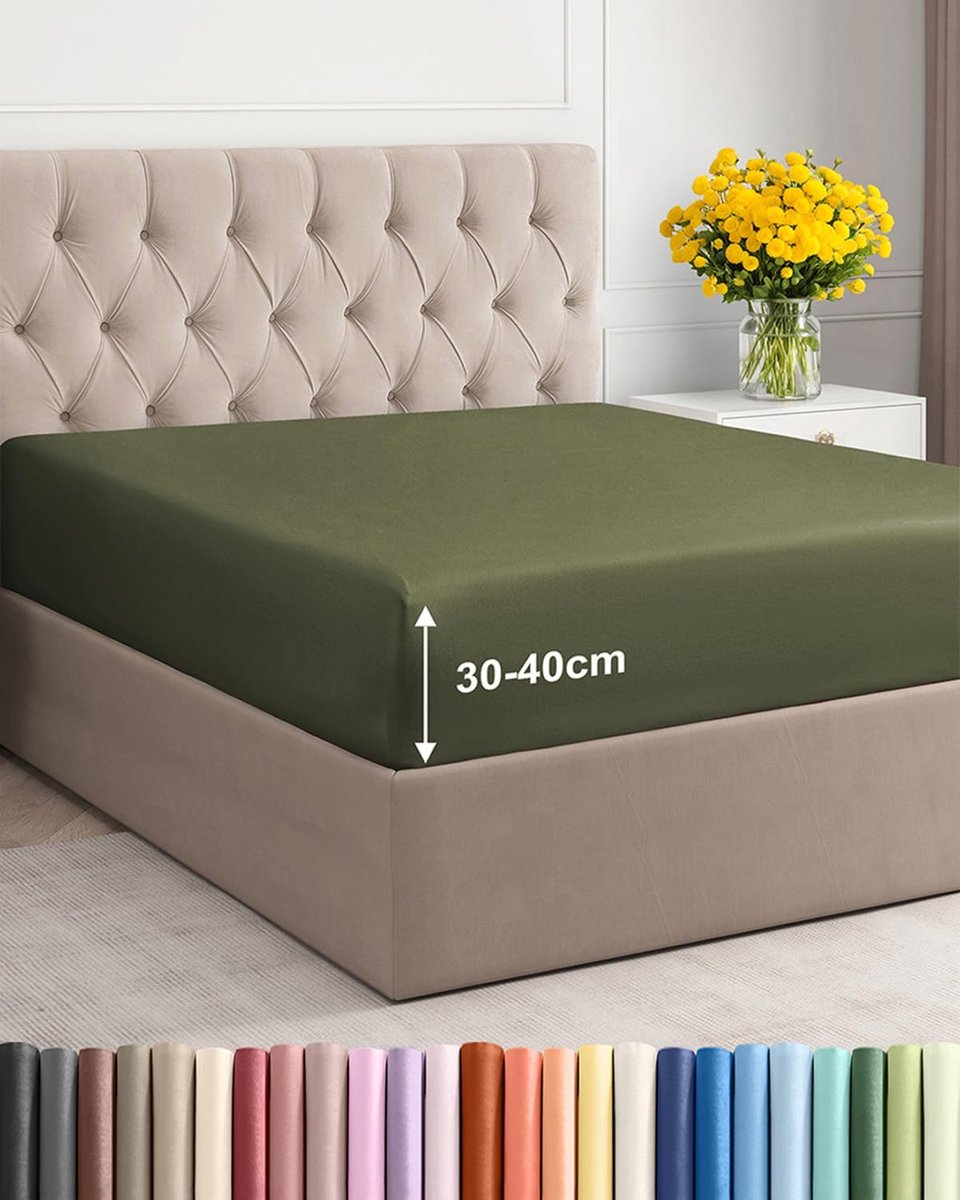 SnelShoppen - Fitted Sheet 200x200 cm - 40 cm Hoek - Geborsteld Polyester Microfiber - Geschikt voor Boxspring Bedden - OEKO-TEX Gecertificeerd - Sage