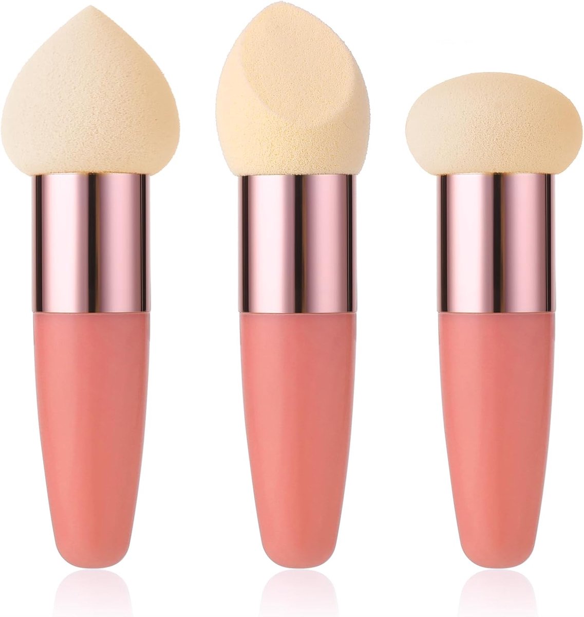 SnelShoppen - 3-delige Makeup Sponge Set - Foundation Applicator, Blending Sponges met Handvat voor Liquid Cream, Poeder en Concealer - Geschikt voor