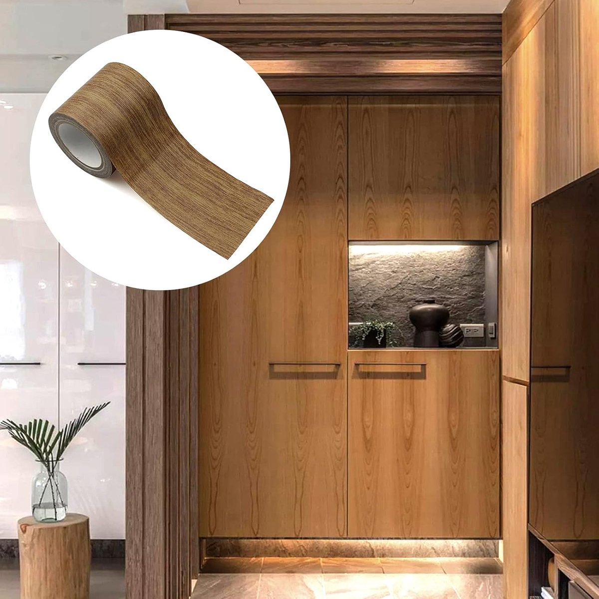 SnelShoppen - Wood Grain Tape Hout Effect - Decoratieve Duct Tape voor Vloerherstel - Bruin - 8cm x 4.57m - Waterdicht en Duurzaam - Ideaal voor Meube