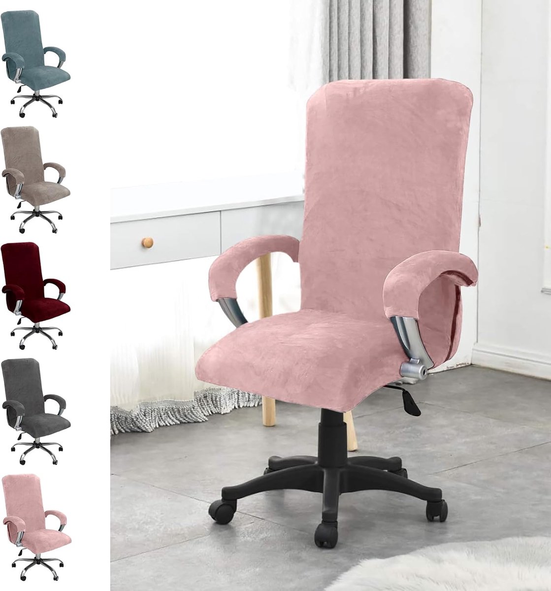 SnelShoppen - Velvet Office Chair Slipcover XL - Elastische Armsteun Stoelhoes voor Hoge Rug Gaming Stoel - Roze - Verander je Kantoorstoel in een Sti
