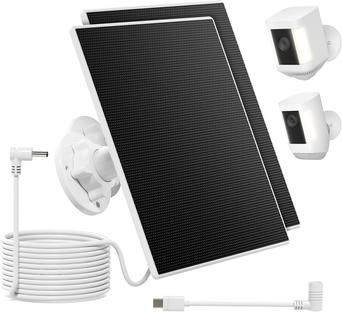 SnelShoppen - 4000mAh Zonnepaneel voor Ring Camera's - 2 stuks | 3W Solar Panel met Ingebouwde Accu voor Ring Spotlight Cam/Pro/Plus en Stick Up Cam/P
