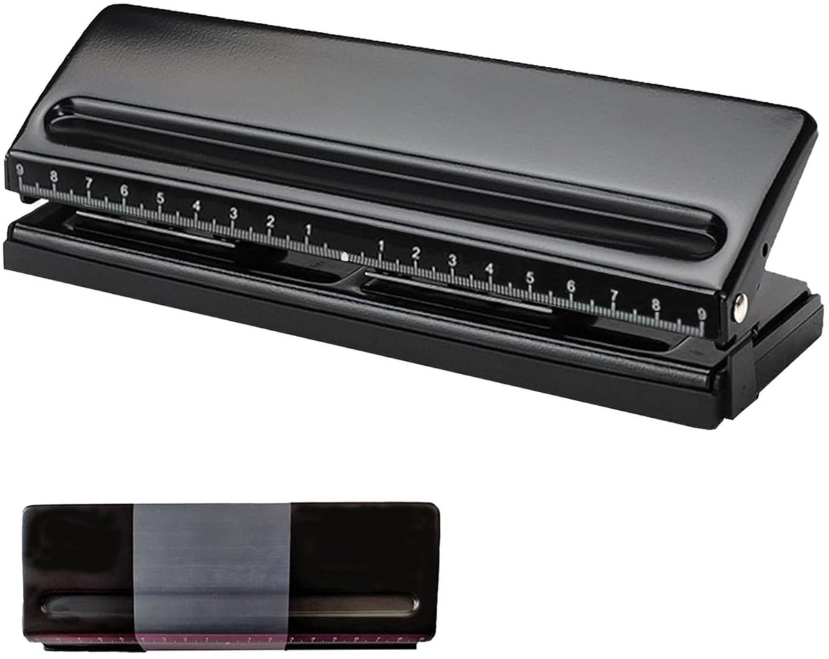 SnelShoppen - 6-Weg Ponsmachine, Verstelbare 6-Hole Punch, Metalen Puncher voor A3, A4, A5, B3, B4, B5, 6 Bladen Capaciteit, Voor Thuis en Kantoor, Zw