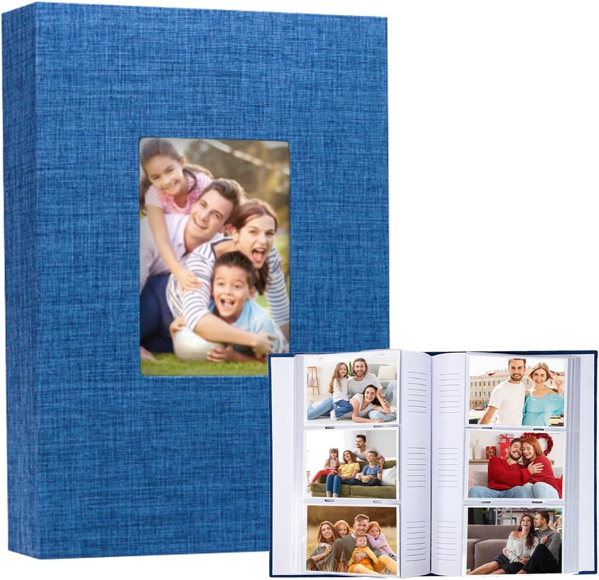 SnelShoppen - Linen Foto Album 10x15cm - 300 Foto's - 50 Bladen - Luxe Blauw - Perfect voor Bruiloft, Baby, Familie en Reisherinneringen