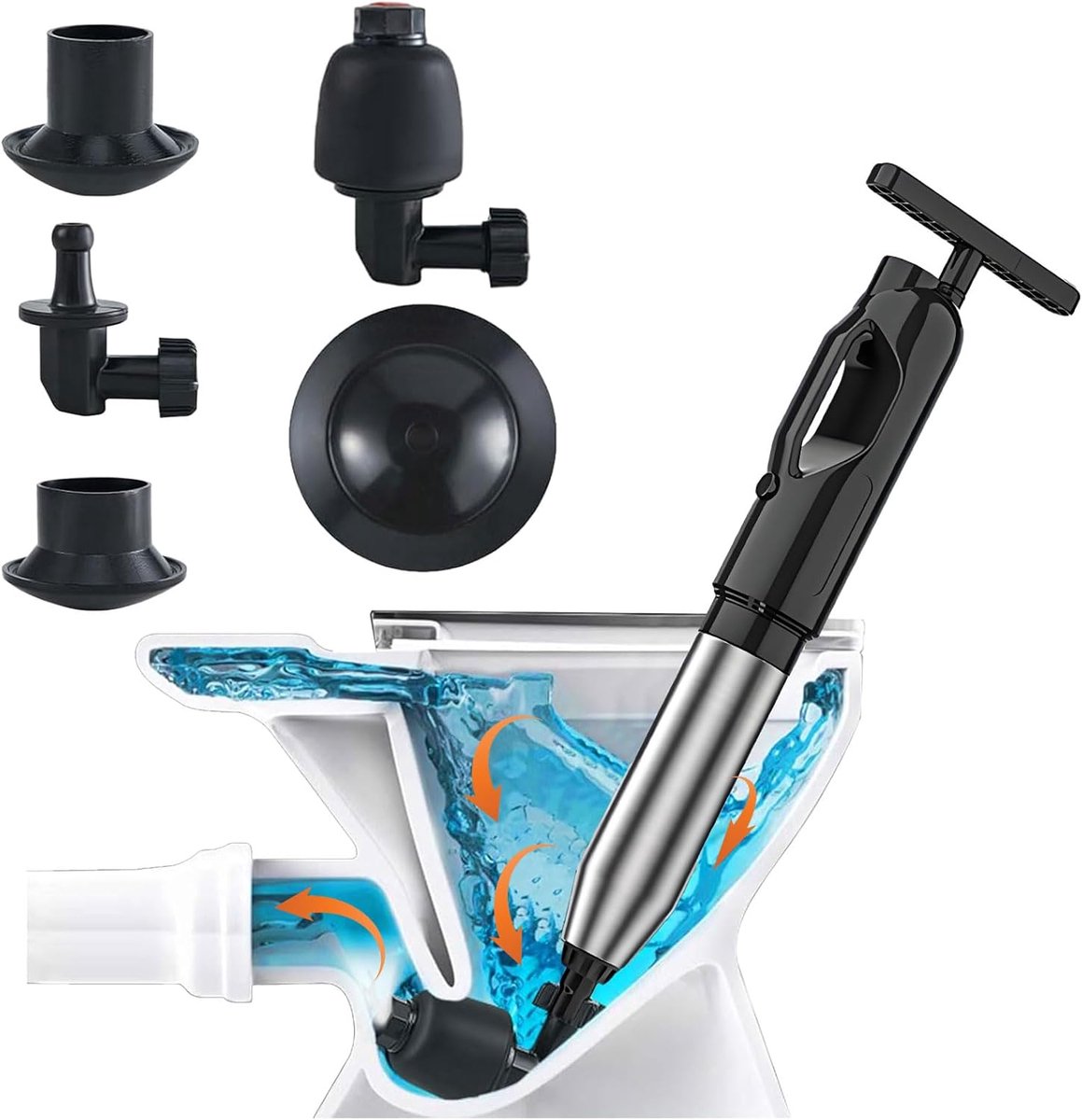 SnelShoppen - Drain Cleaner Pomp met Luchtcompressie en Drukmeter, Upgrade 2026, Dikke Pijpwand, Gecomprimeerde Lucht, Afvoer Ontstopper voor Toilet,