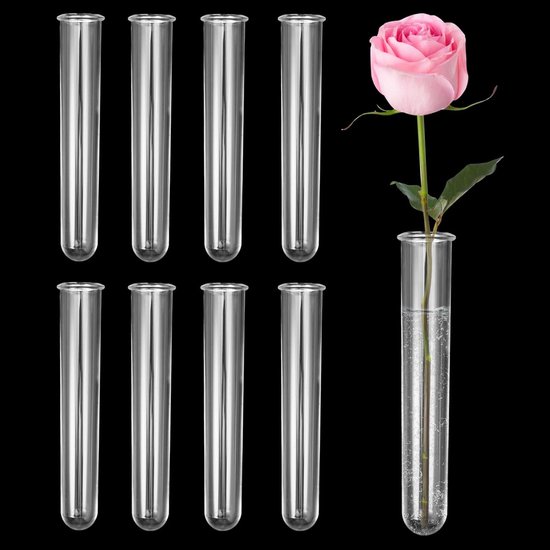 Foto: Snelshoppen 8 stuks water tubes voor bloemen transparante plastic bloemtubes testbuizen met ronde bodem bloemenvazen voor bloemarrangementen 24