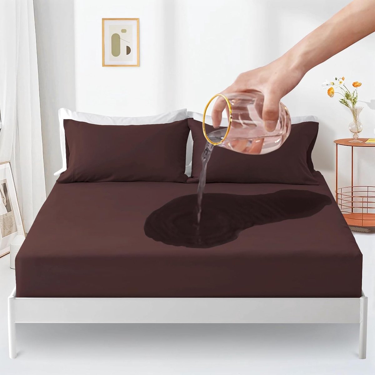 SnelShoppen - Waterproof Matrasbeschermer 160x200 cm - Fitted Sheet - Ademend - Incontinentie Pad - Vochtbescherming - Coffee Kleur