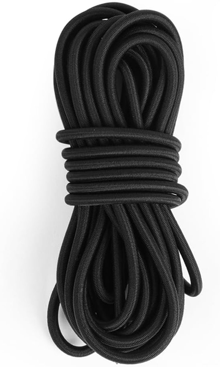 SnelShoppen - Bungee Cords 4mm x 10m Elastische Schokdraad Heavy Duty Bungee Touw voor Trailer, Tent, Kayak, Rugzak, DIY Projecten - Zwart