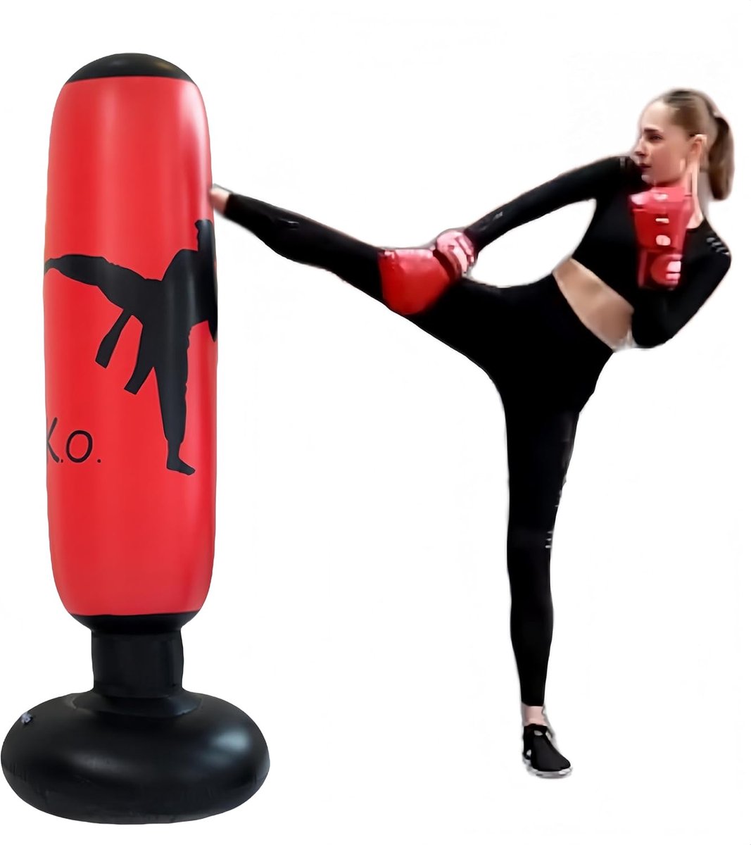 SnelShoppen - Staande Bokszak 160 cm, Opblaasbare Bokszak, Verstelbare PVC Bokszak, Ideaal voor Karate, Taekwondo en Boksen, Rood