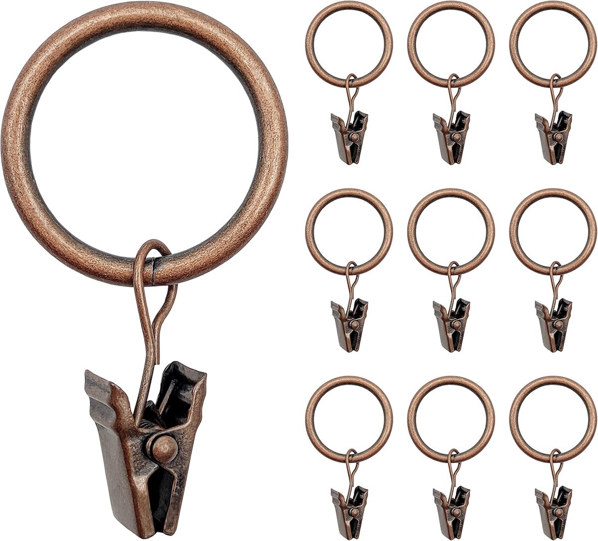 SnelShoppen - Curtain Rings met Clips - Retro Stijl Metaal - 25mm Binnen Diameter - 40 Stuks - Geschikt voor Gordijnen, Douchegordijnen, Opslag