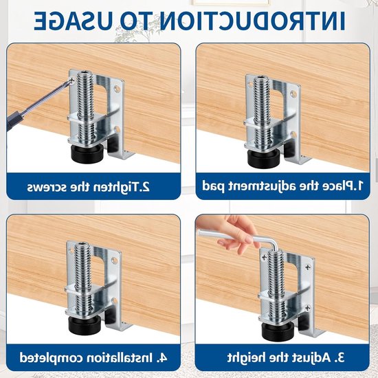 Set van 10 Verstelbare Meubelpoten 55 mm - Niveauer voor Meubels, Stevige Ondersteuning, Inclusief 60 Kleine Schroeven en 1 Inbussleutel, Ideaal voor Meubelverhoging — afbeelding 3