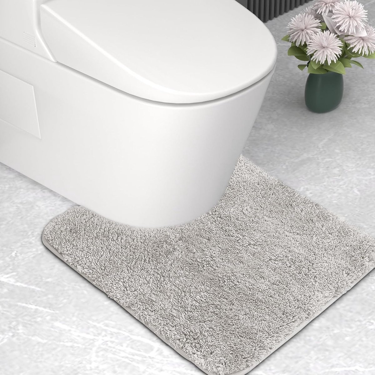 SnelShoppen - Microfiber Badmat en Toilemat, 2cm Dikke Super Absorberende Badkamer Tapijt, 50 x 50 cm U Vorm, Lichtgrijs, Luxe en Comfortabel