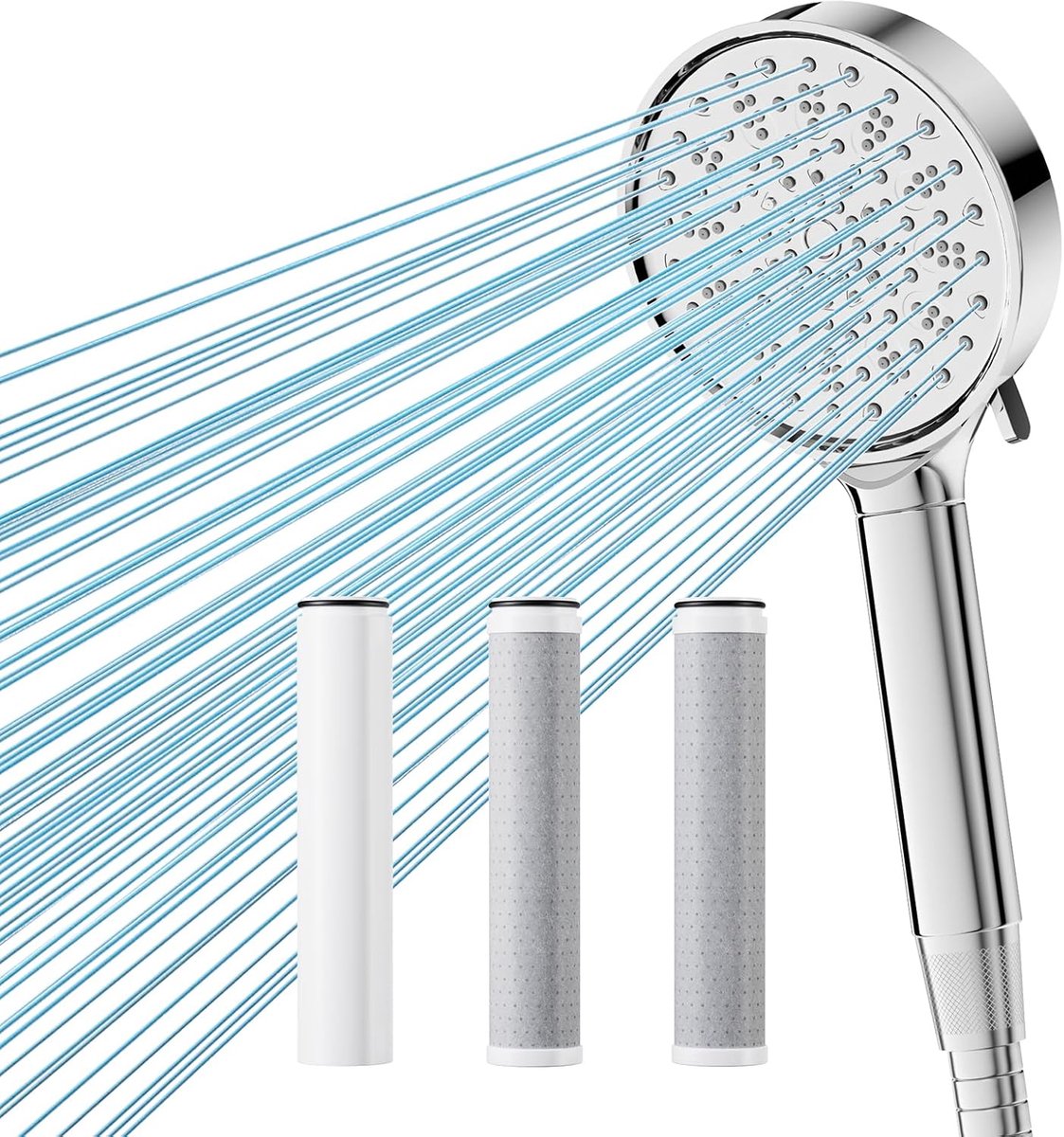 SnelShoppen - Hard Water Filter Douchekop met Slang en 20-Fasen Douchefilter, 2x Vervangba
