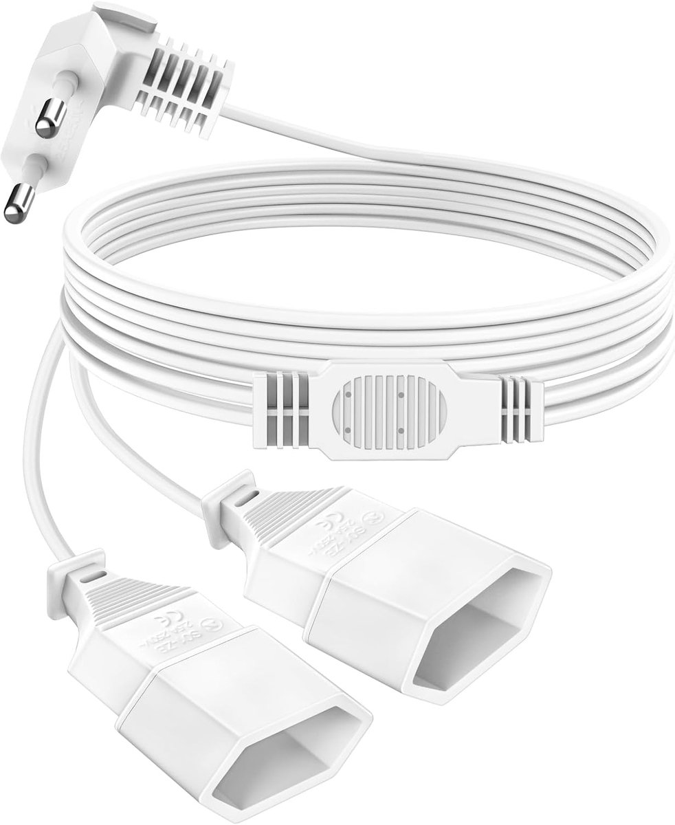 SnelShoppen - Extension Cable Euro Plug 5 m Plat Verlengsnoer Adapter 2-in-1 Triple Type C Stekker voor TV, PC, Computer Monitor, 0.75 mm²