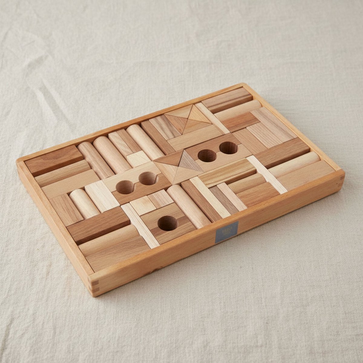 Houten blokken in een doos – naturel, 54 stuks