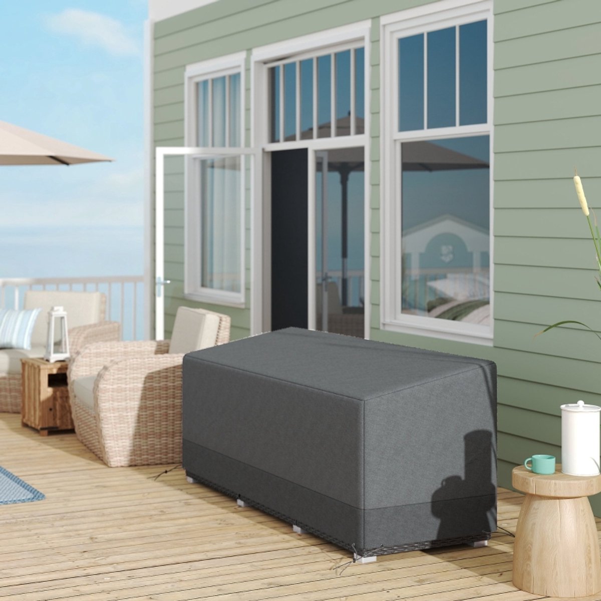 COVREO Tuinmeubelhoes 190,5 x 72 x 76 cm - lichtgrijs polyester met trekkoordsluiting