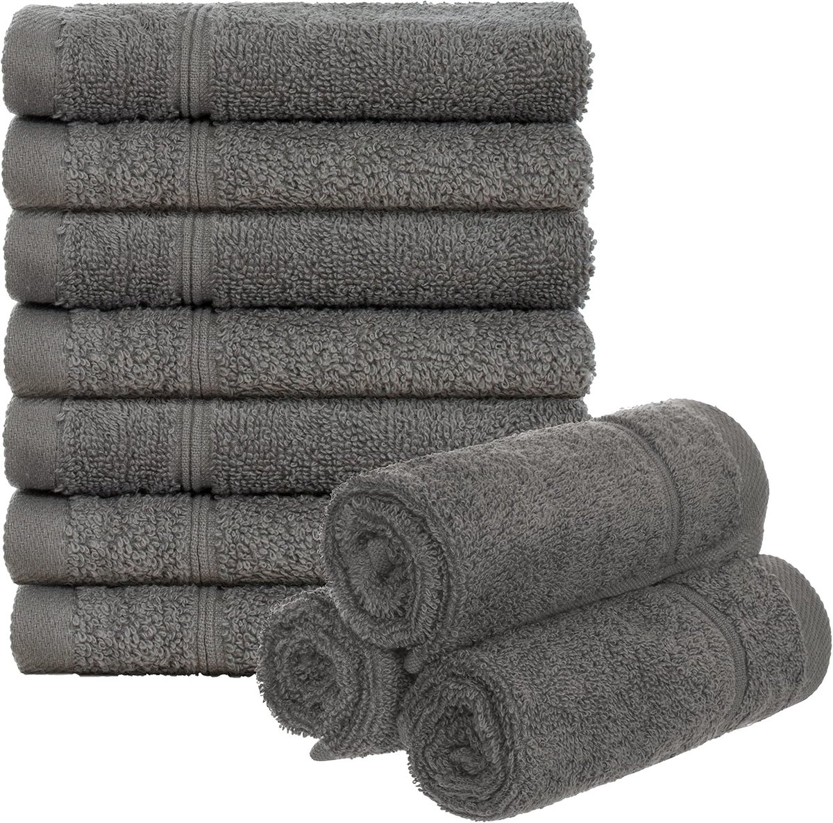 SnelShoppen - Set van 10 Washandjes 30x30 cm - Handdoeken met Ophanglus - Katoen Terry Cloth 470 g/m² - Antaciet - Badkamer en Gastgebruik