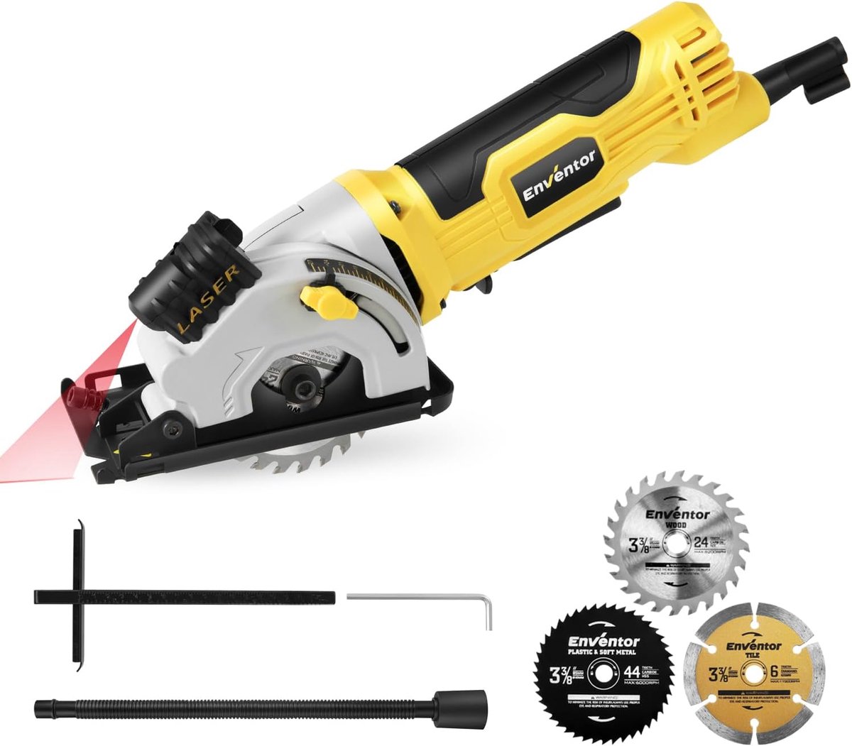SnelShoppen - Mini Cirkelzaag 580W Handcirkelzaag met Laser, 3 Zaagbladen, 4000rpm, Ideaal voor Hout, Tegels, Kunststof en Dunne Metalen