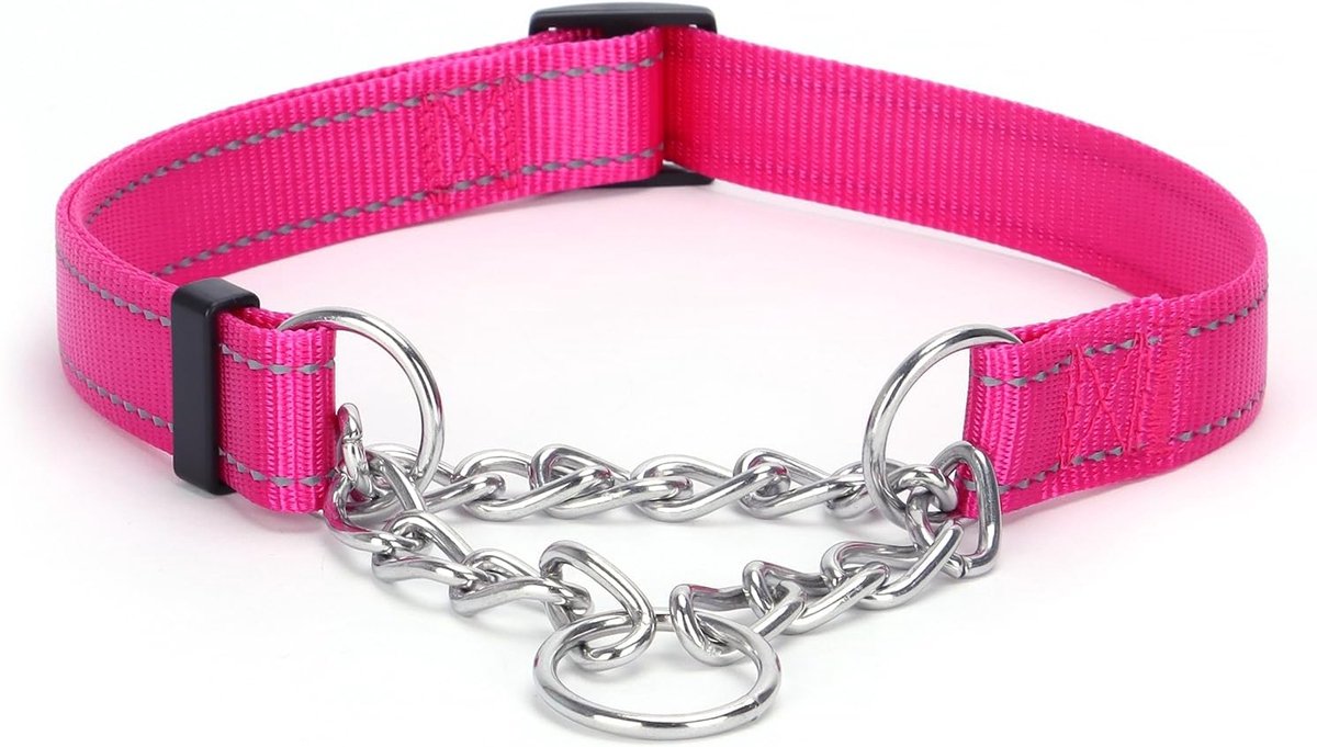 SnelShoppen - Martingale Hondenhalsband RVS met Reflecterende Verstelbare Hondenkraag voor Middelgrote en Grote Honden (Felroze, M) - Training, Veilig
