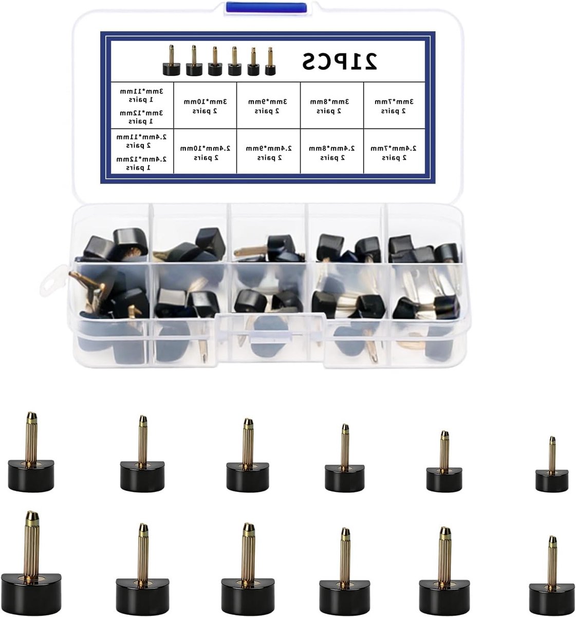 Complete Set van 21 Stuks Hakken Reparatie Kit met Vervangende Tips en Beschermende Pins voor Hoge Hakken (7/8/9/10/11/12mm)