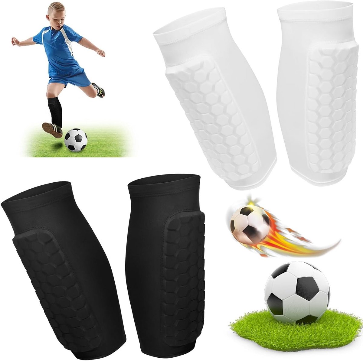 Ademende en Antislip Scheenbeschermers voor Kinderen - 2 Paar Professionele Sportbescherming voor Jongens en Meisjes (XS)