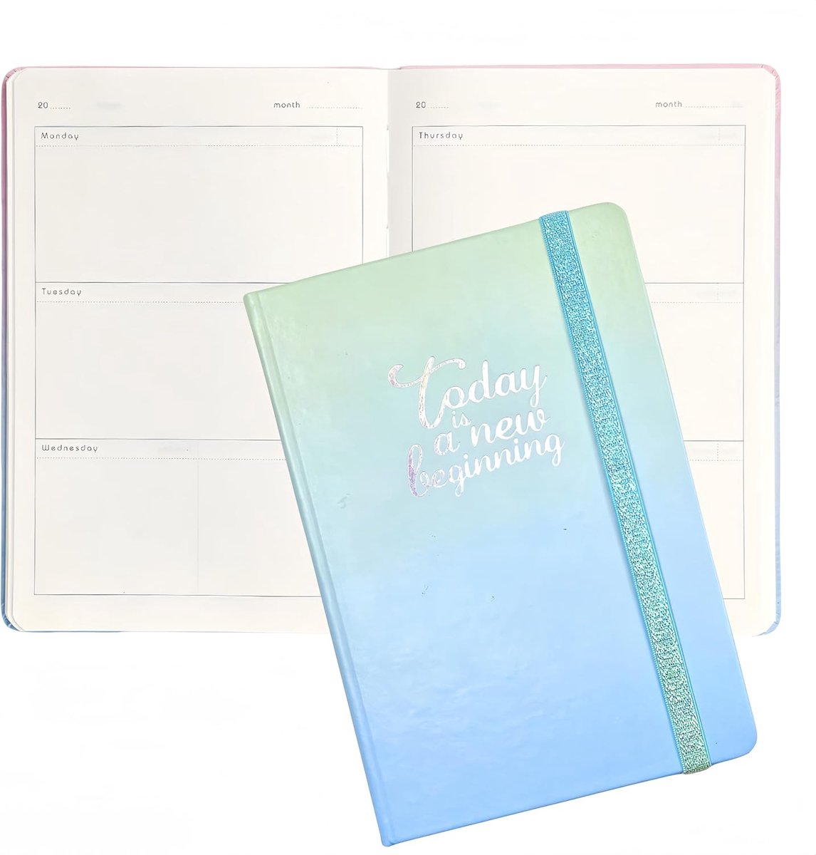 SnelShoppen - A5 Soft Cover PU Agenda 2025 - Flexibele Weekplanner met 2 Pagina's per Week, Ruimte voor Afspraken en Notities, Blauw, Elastische Band
