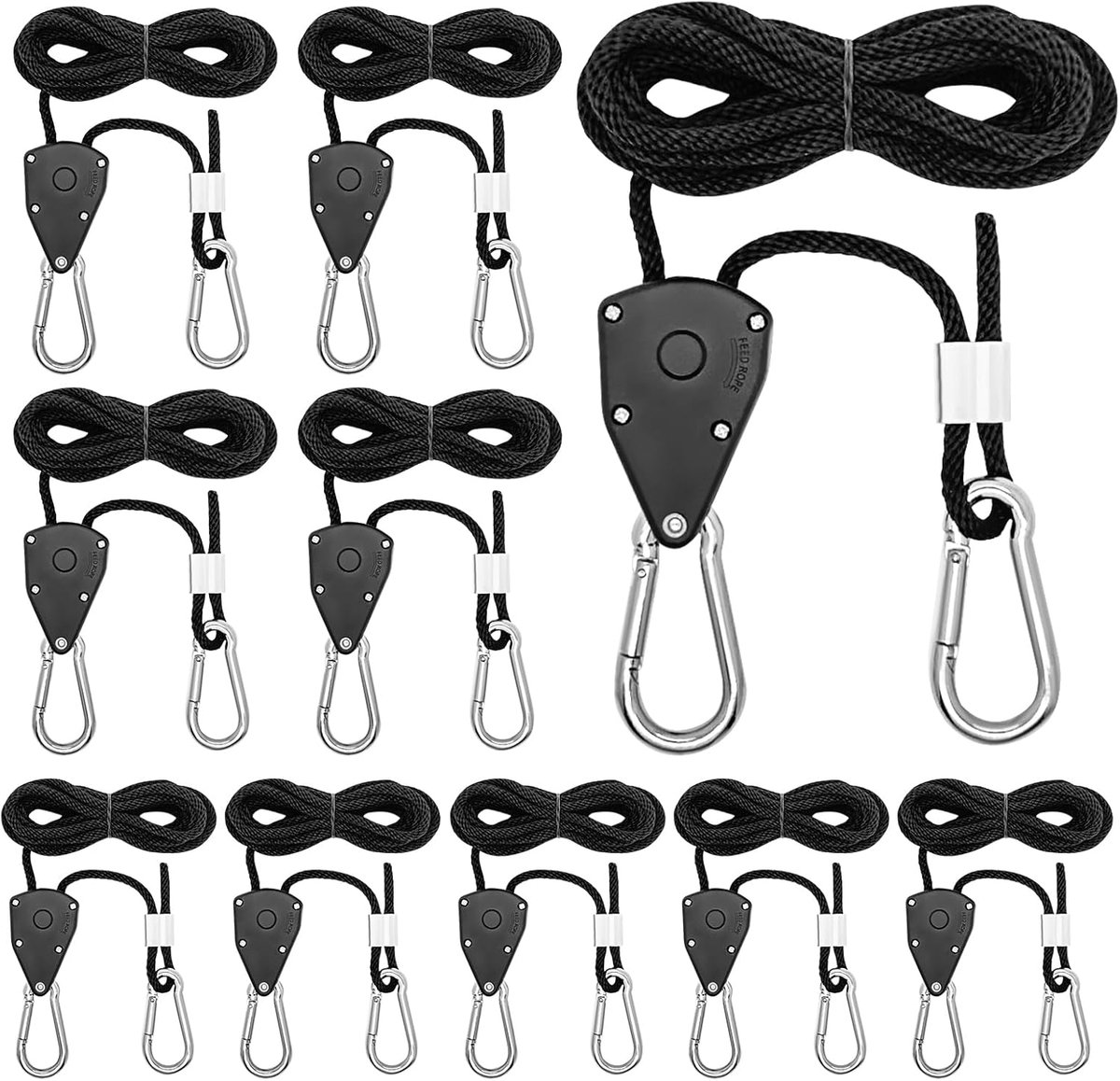 SnelShoppen - Pack van 10 Ratchet Hangers, Heavy Rope Cable Ratchet met Haak, Verstelbare Touwhaak, 2 Meter, 1/8 Inch voor Planten, Ventilatoren en La